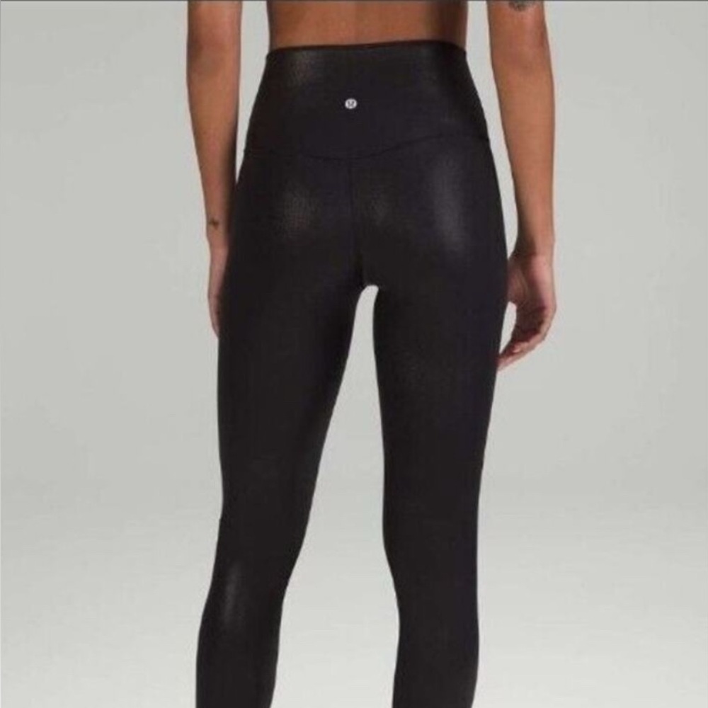 Lululemon Align High Rise Pant 28" Shine Radiate Foil Black Leggings Size 14